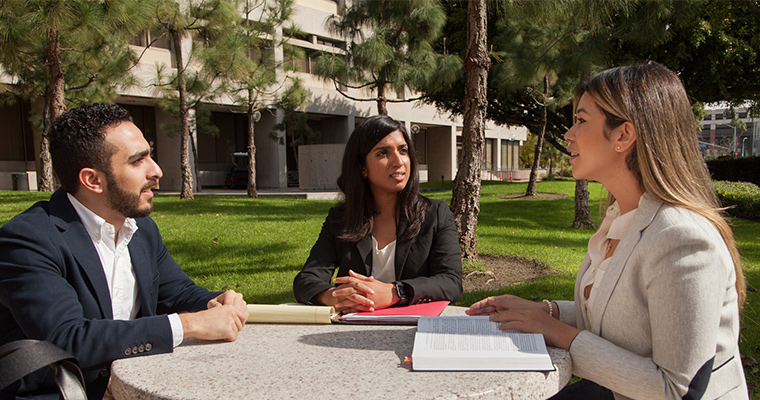 Three USC Gould students studying for their Media and Entertainment Law certificate courses
