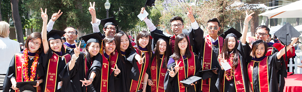 USC Gould 2-year LLM graduates celebrating at commencement
