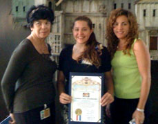 Toczylowski, center, with Domestic Violence Clinic supervisors Celia Cesarez and Sara Rondon