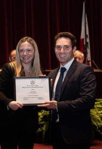 Gould student Bryce Lourié (right), receiving his award at the 2023 Hale Moot Court finals.