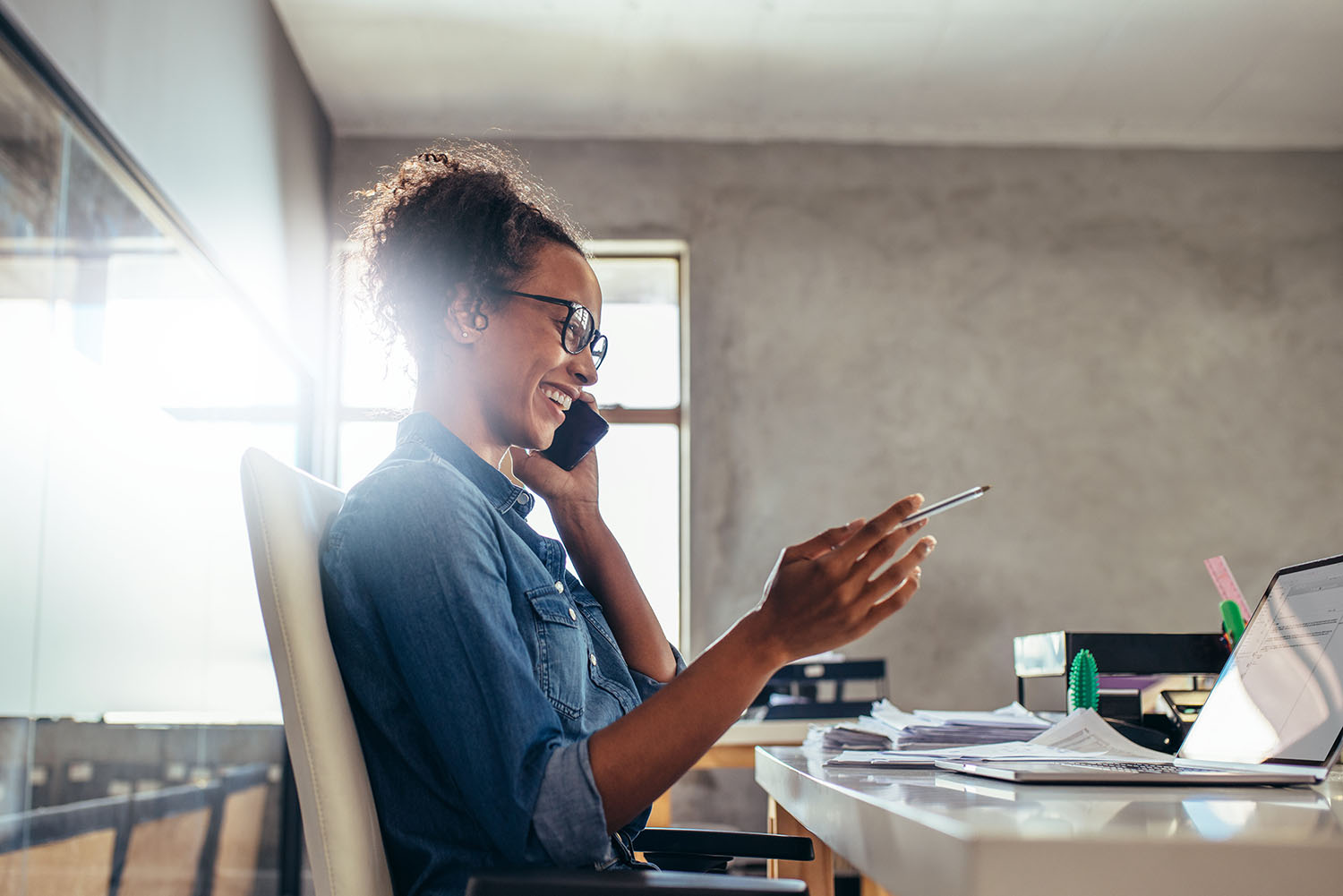 Woman laughing on phone